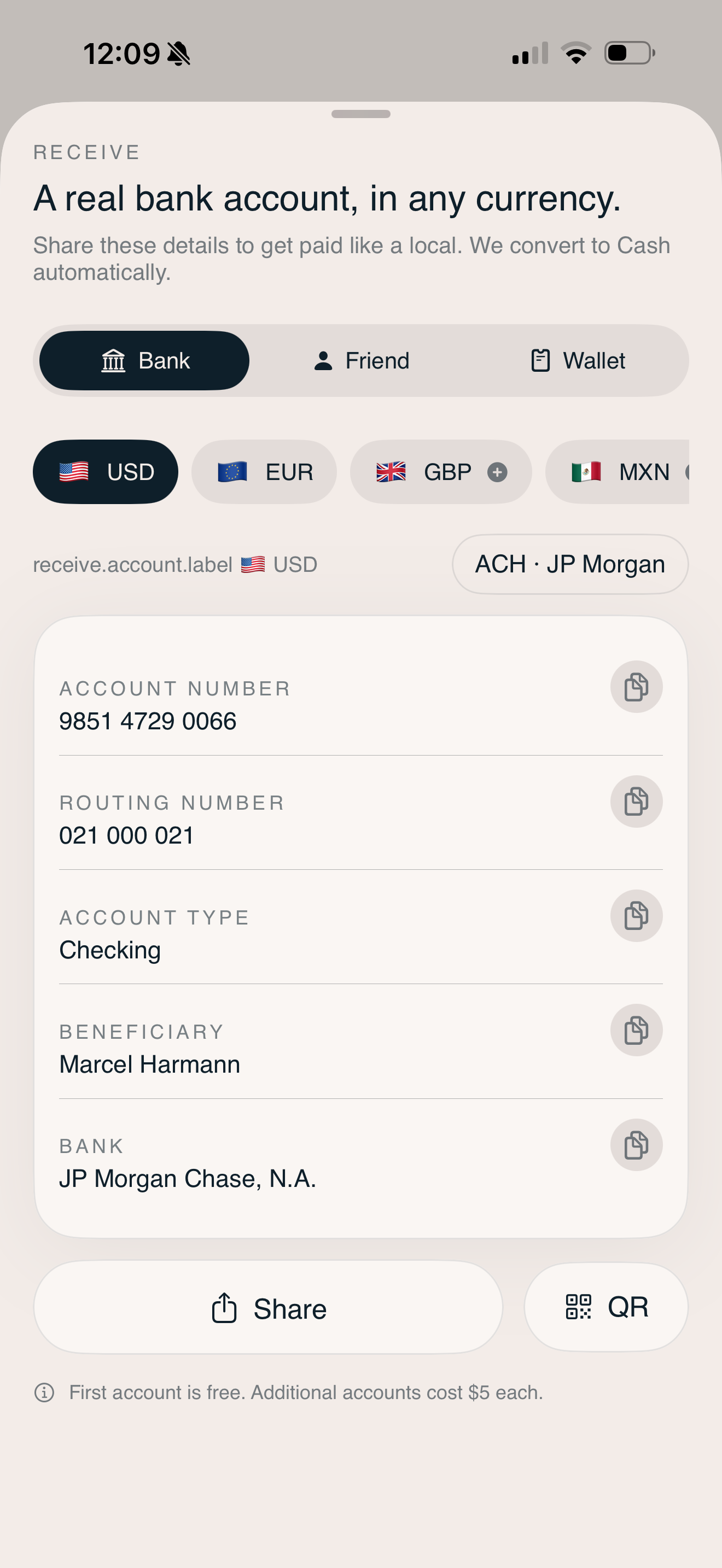 Receiving money into a Mine account